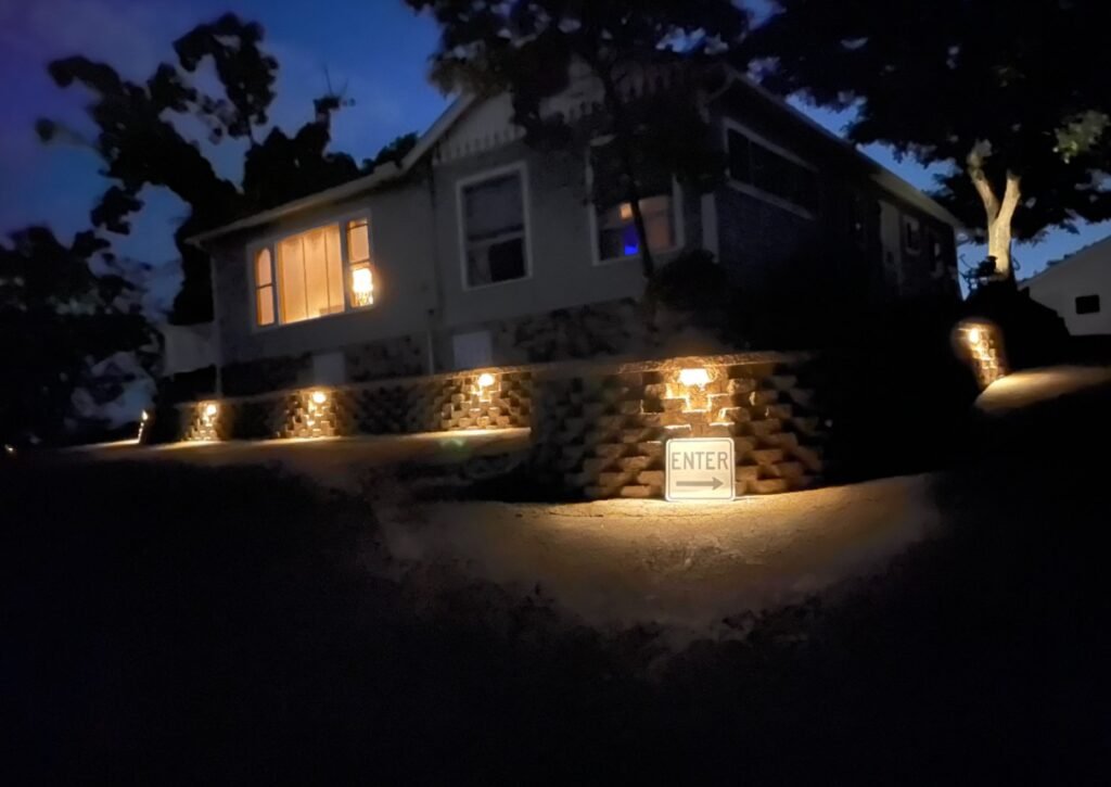 front exterior lighting at night